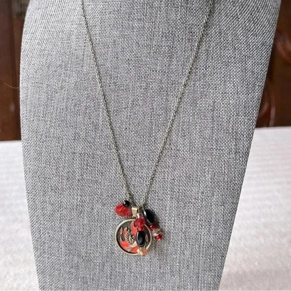 Handmade Firebird Phoenix Necklace Set in Burnished Brass w/ Glass Beads - Picture 5 of 7